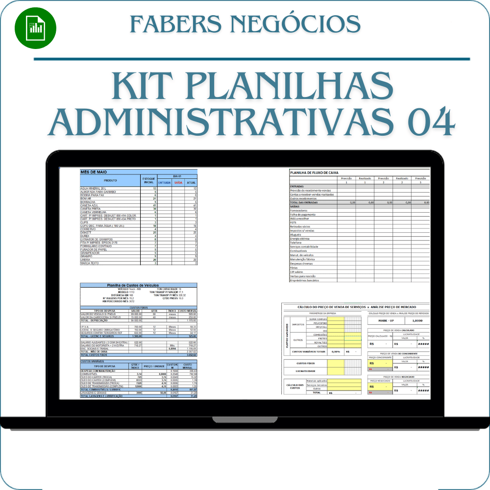 Kit de  Planilhas Administrativas 04 em Excel