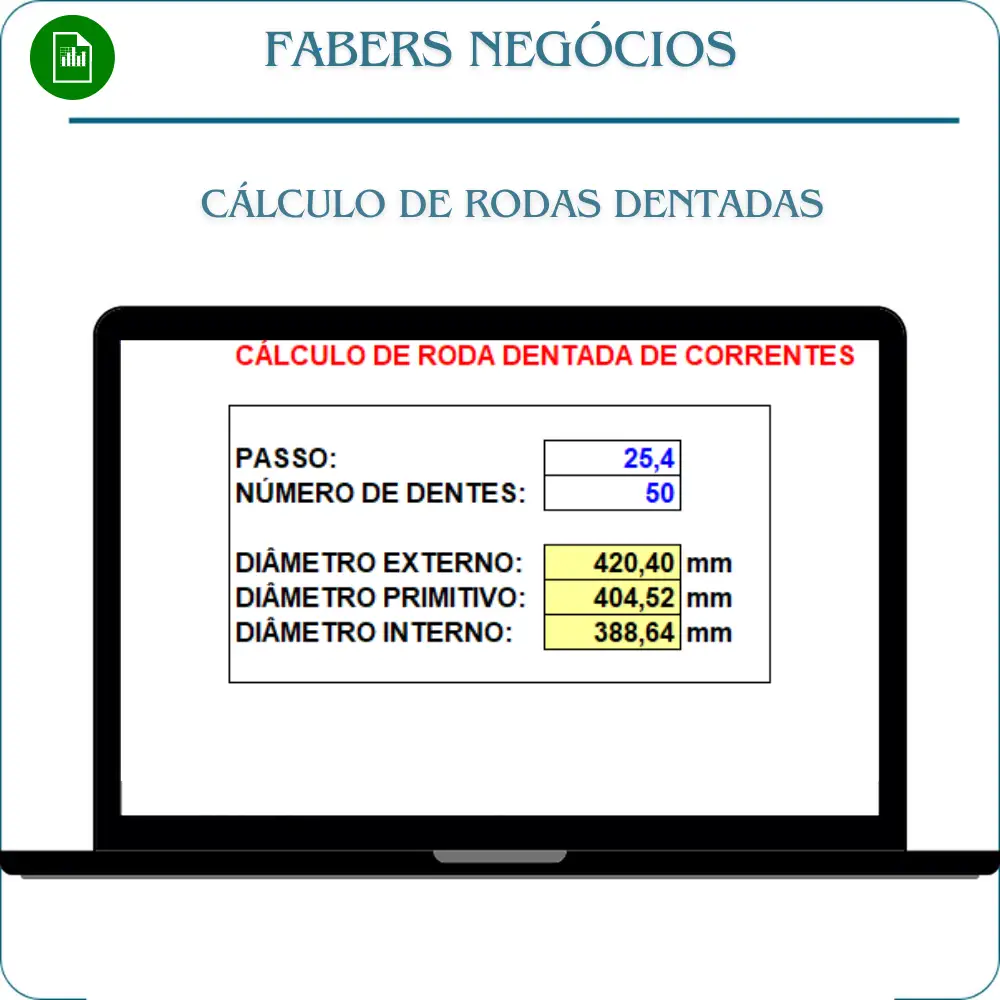 Planilha de Cálculo de rodas dentadas em Excel