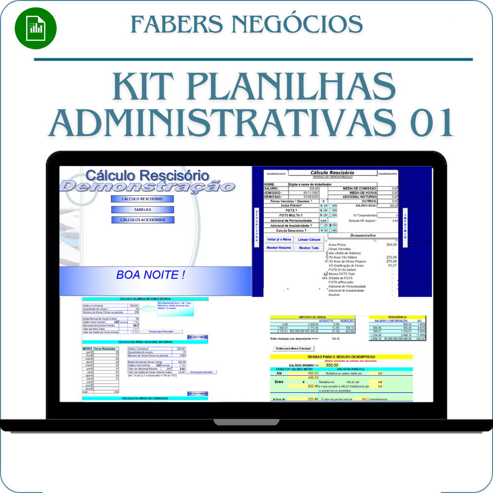 Kit de Planilhas Administrativas 01 em Excel