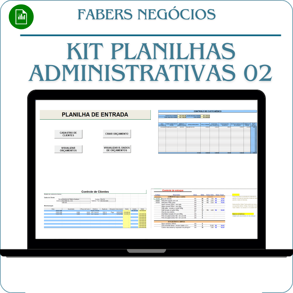 Kit de  Planilhas Administrativas 02 em Excel