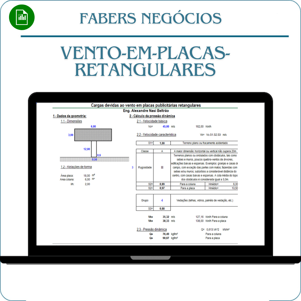 Planilhas Vento-em-Placas-Retangulares em Excel