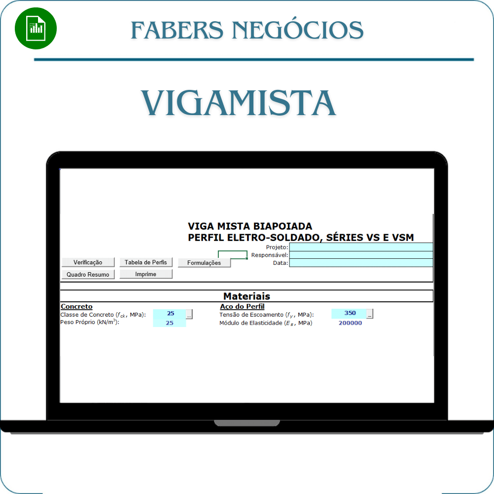 Planilha Viga Mista em Excel