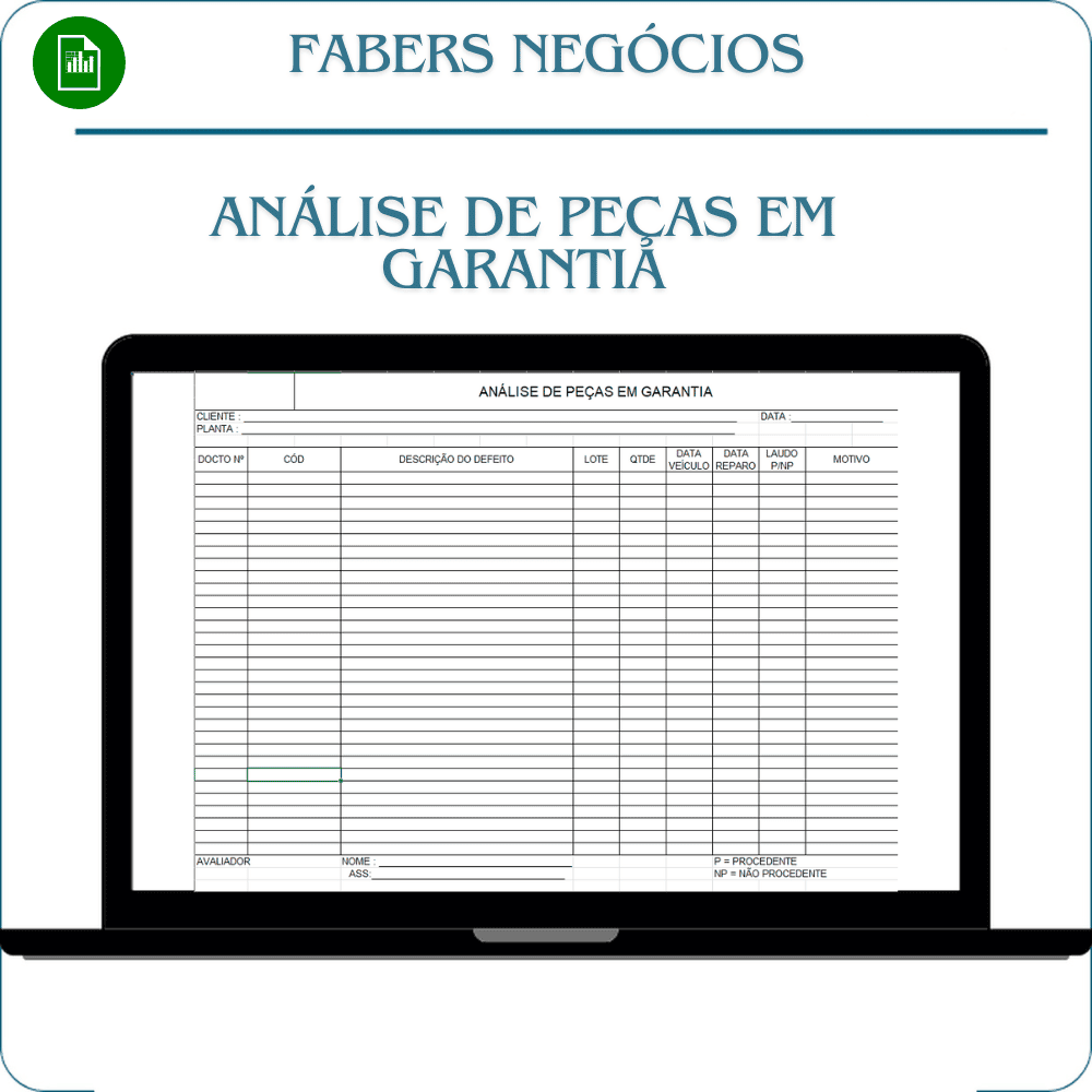 Planilha Análise De Peças Em Garantia em Excel