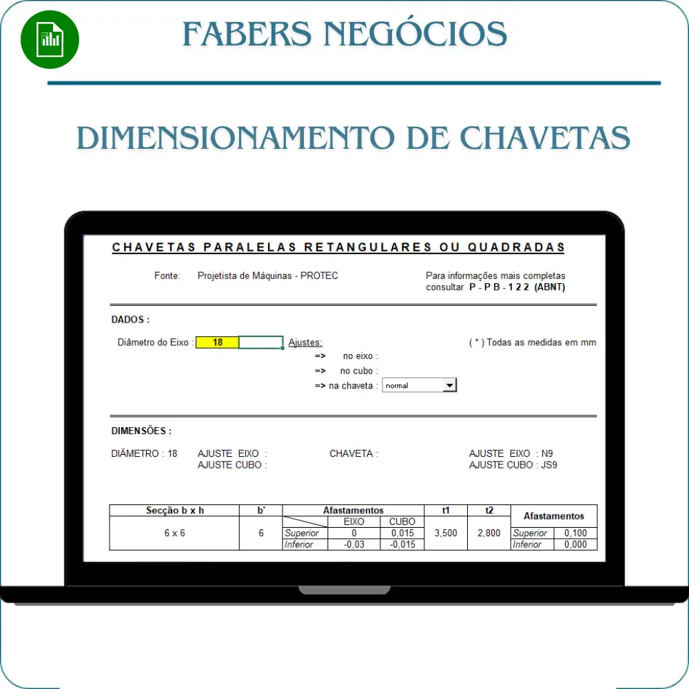 Planilha em Excel para Dimensionamento de Chavetas