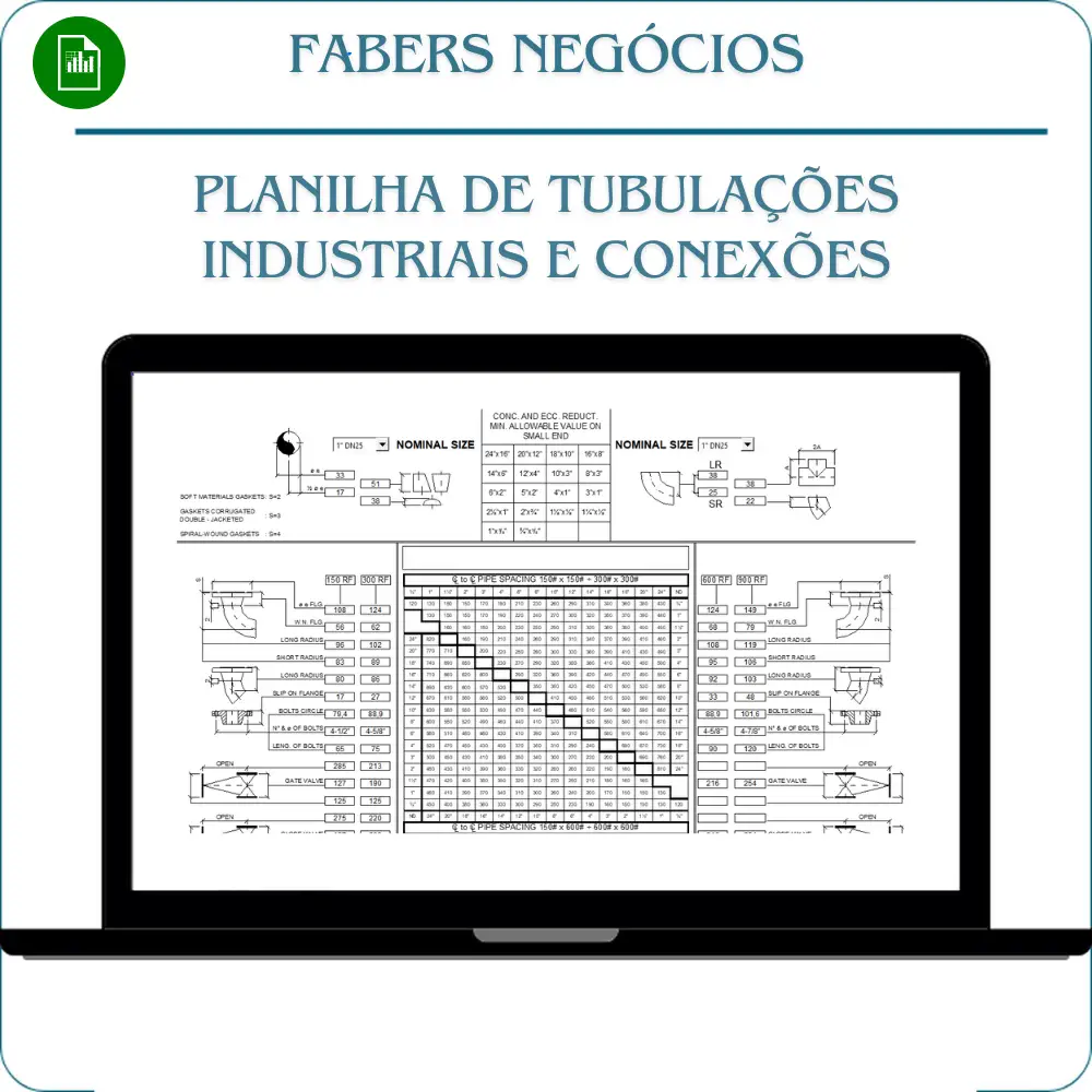 Planilha de dimensionamento de Tubulações e conexões industriais em Excel