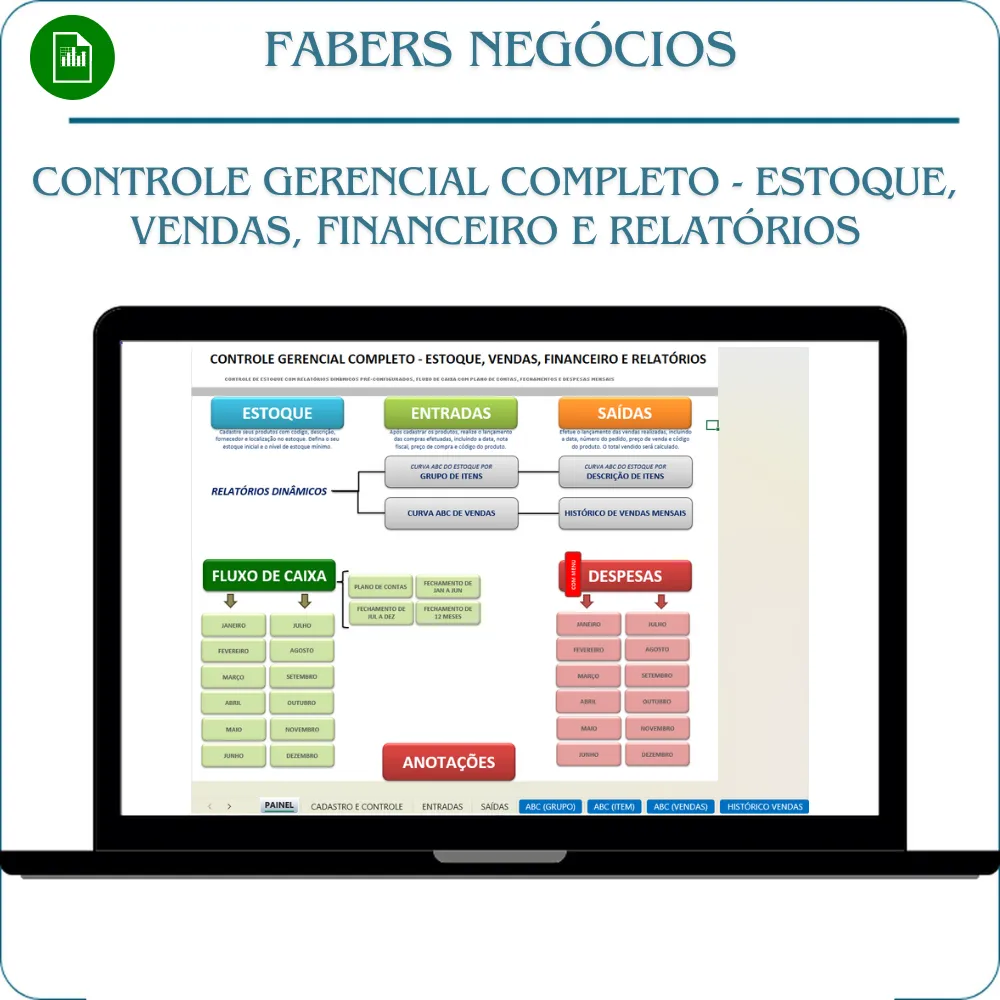 Planilha Controle Gerencial Completo – Estoque, Vendas, Financeiro e Relatórios (Excel)