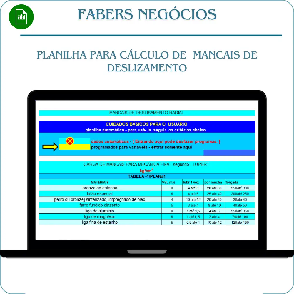 Planilha para Cálculo de  Mancais de Deslizamento Em Excel