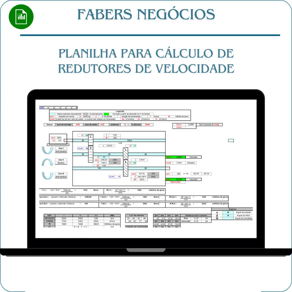 Planilha para Cálculo de Redutores de velocidade em Excel