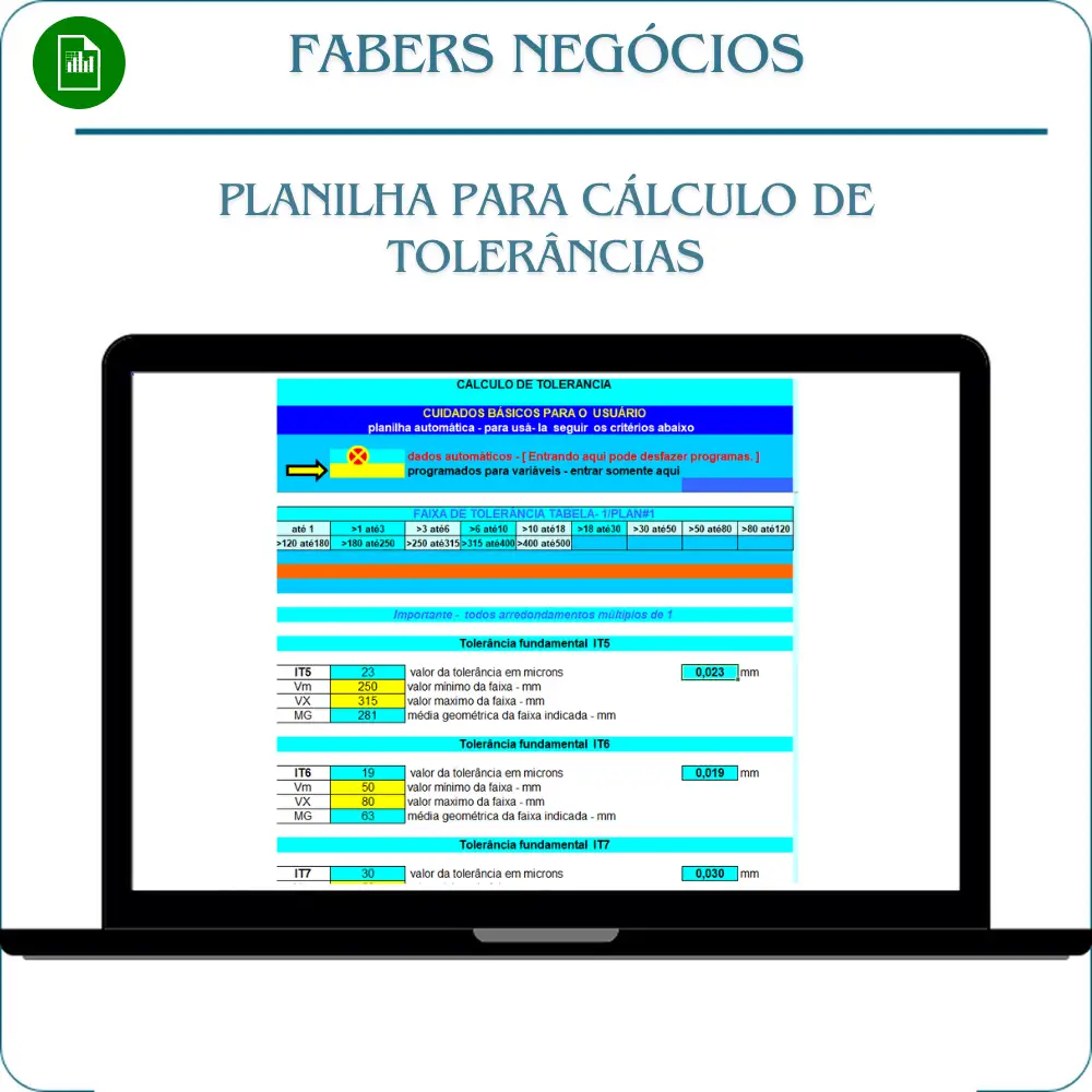 Planilha para Cálculo de Tolerâncias em Excel