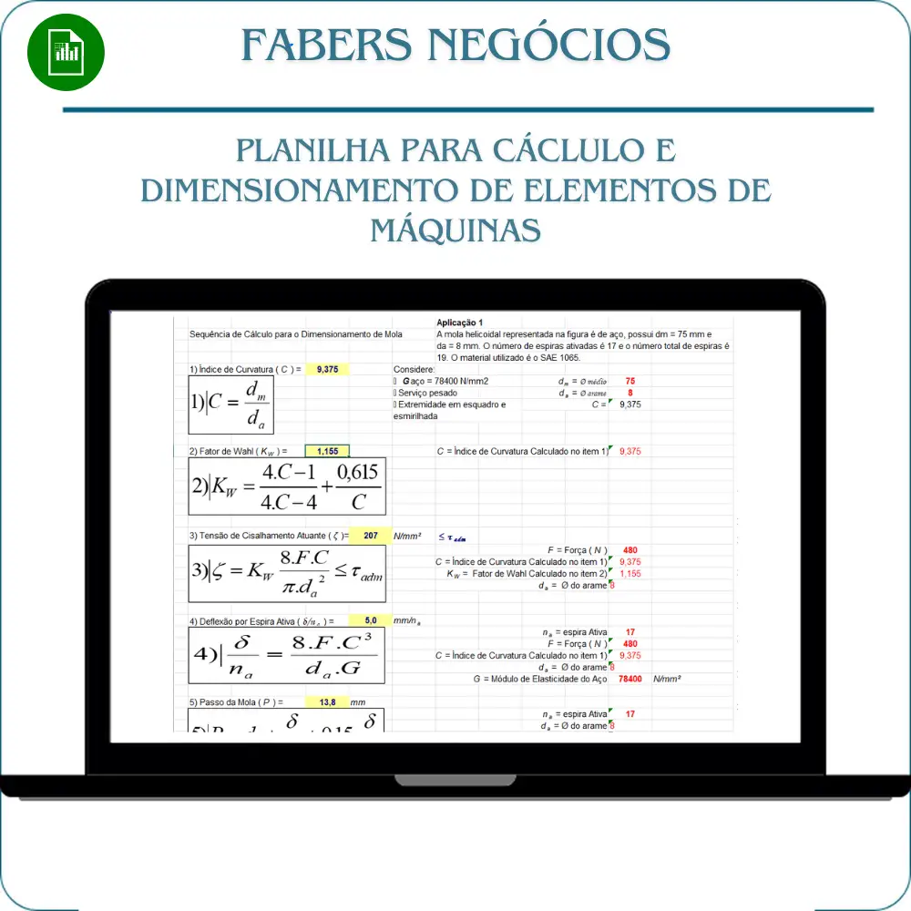 Planilha para Cálculo e Dimensionamento de Elementos de Máquinas em Excel