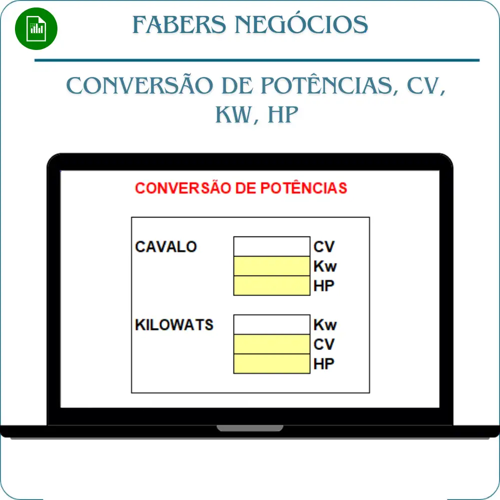 Planilha Excel conversão elétrica de cavalo para kw e hp